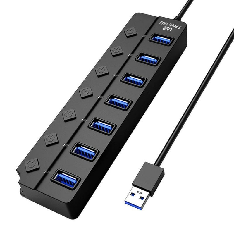 Hub USB cu 7 porturi Techstar® HUBA2401, 7 x USB 2.0, indicator LED pentru putere, comutator independent, Negru - 2 | YEO