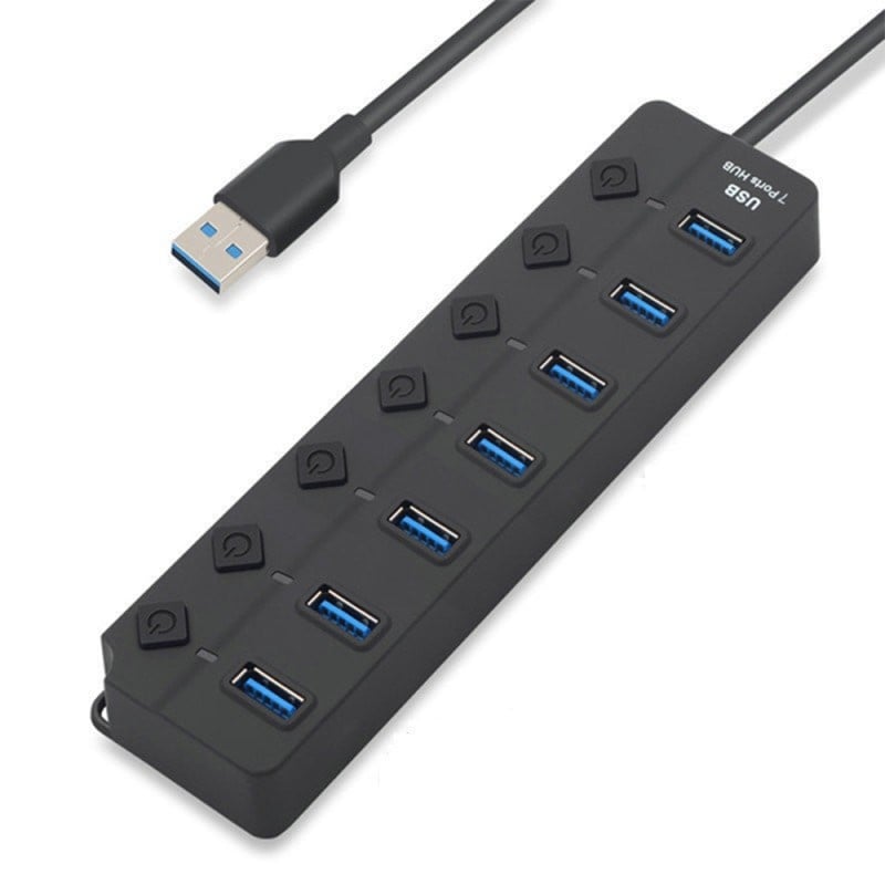 Hub USB cu 7 porturi Techstar® HUBA2401, 7 x USB 2.0, indicator LED pentru putere, comutator independent, Negru - 3 | YEO