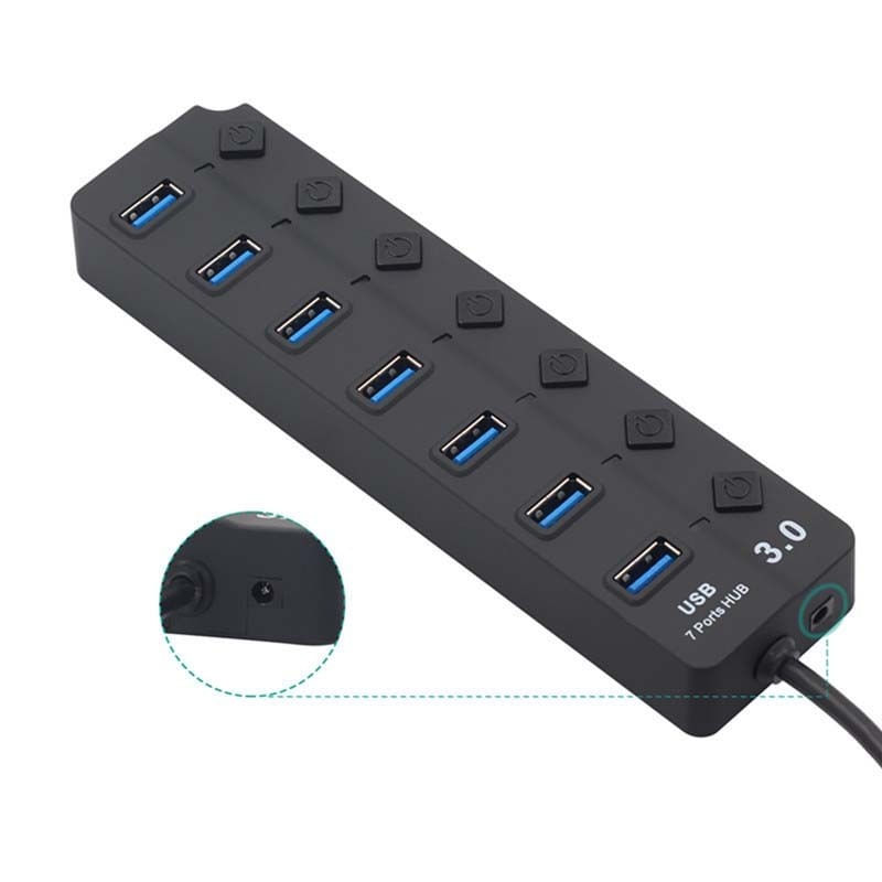 USB Hub Techstar® HB7, 3.0 High Speed, 7 Port USB 3.0, Buton On/Off, Conexiune USB 3.0 de mare viteza