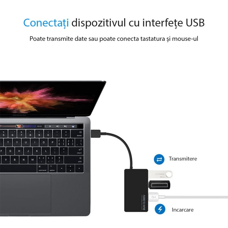 Hub USB cu 4 porturi Techstar® HUBA0402, 4 x USB 3.0, Transfer date de mare viteza 5Gbps, Negru - 4 | YEO
