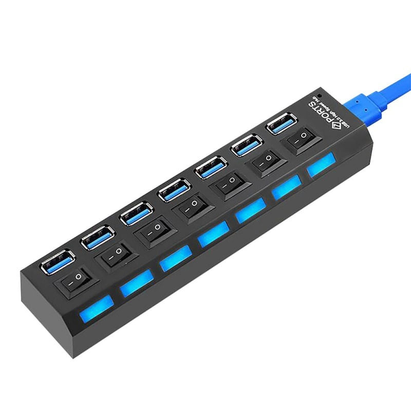 Hub USB Cu 7 Porturi Techstar® HUBA55, 1 X USB 3.0, 6 X USB 2.0, Indicator LED Putere, Comutator Independent, PC