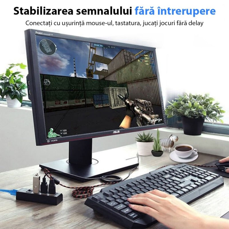 Hub USB Cu 7 Porturi Techstar® HUBA55, 1 X USB 3.0, 6 X USB 2.0, Indicator LED Putere, Comutator Independent, PC - 2 | YEO