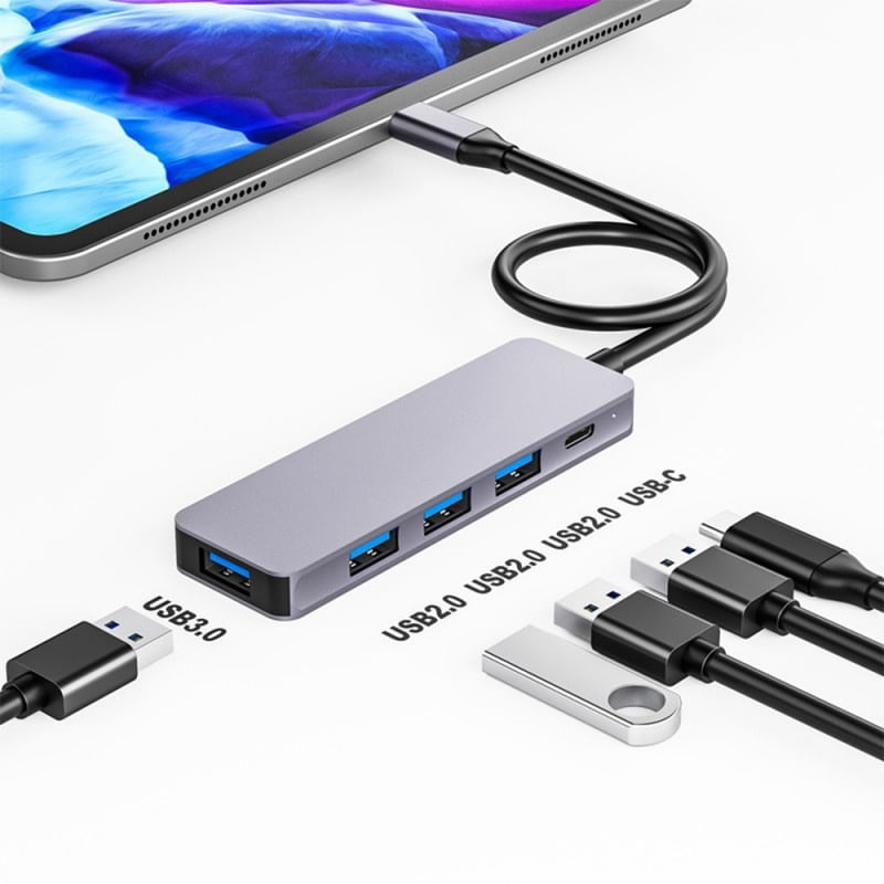 Adaptor Hub Multifunctional 5 In 1 Techstar® ZFZ5IN1C, USB-C, 4 X USB 3.0, PD Port, Compatibil PC, Memorie USB, HDD