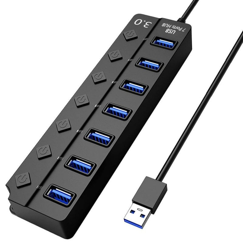 Hub USB cu 7 porturi Techstar® HUBA2402, 1 x USB 3.0, 6 x USB 2.0, indicator LED pentru putere, comutator independent - 1 | YEO