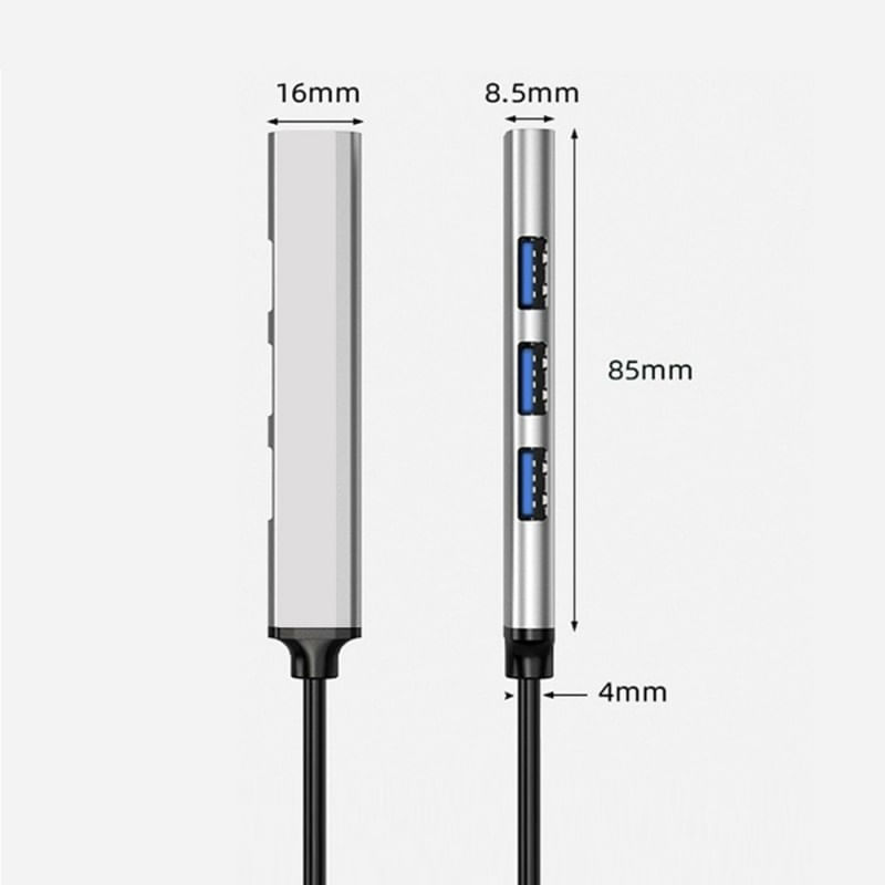 USB HUB Techstar® Diviso, USB 3.0 la 4 x USB 3.0, Aluminium, Compact, Usor, Plug&Play, Argintiu