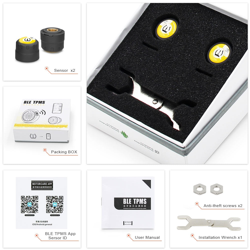 Set Senzori Techstar® TPMS cu Bluetooth pentru Motociclete, Monitorizare a Presiunii in Anvelope, Compatibil Android - 4 | YEO