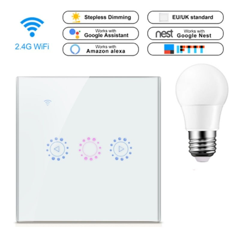 Intrerupator Smart Touch Techstar®, Wireless 2.4GHz, Dimmer, Sticla Securizata, Design Modern, Iluminare LED, 1 Faza