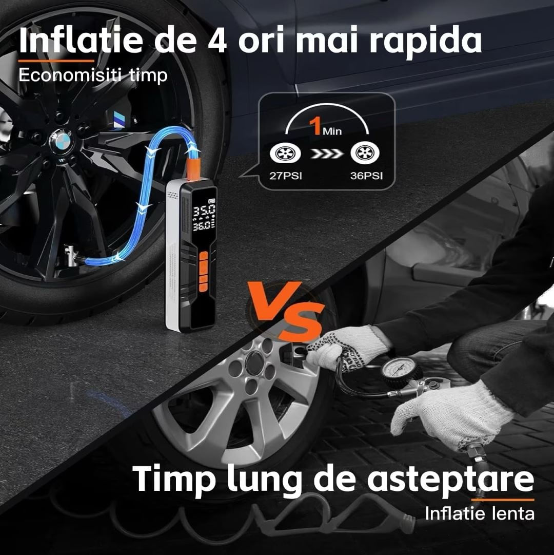 Compresor auto portabil Techstar LW-8018 cu afisaj digital LCD si lanterna LED, presiune maxima 10.3 bar (150 PSI) - 4 | YEO