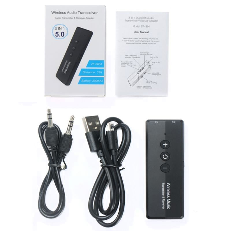 Transmitator receptor portabil 3 in 1 Techstar® OT16, Compatibil Bluetooth 5.0, Reincarcabil, USB, AUX 3.5 mm, TV, PC