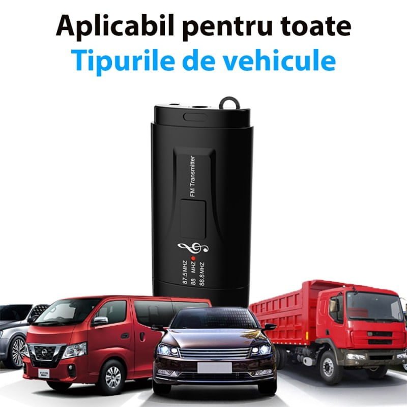Transmitator receptor auto Techstar® M128, Bluetooth 5.0, Port USB, AUX 3.5 mm, Conectare la sistemul audio auto, Negru