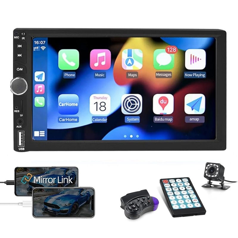 MP5 Player Techstar® 7028, 2DIN, Ecran HD Touch 7 inch, Camera Marsarier, Comenzi volan, MirrorLink, Bluetooth 4.2