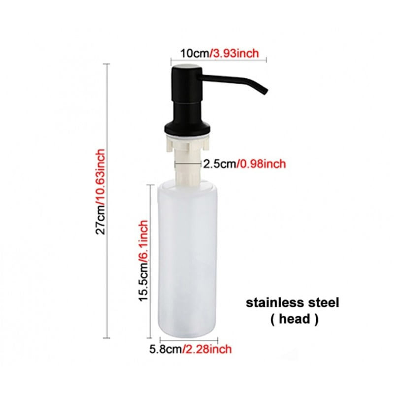Dozator Incorporabil Negru, Pentru Chiuveta, Sapun, Detergent, 300ml - 1 | YEO