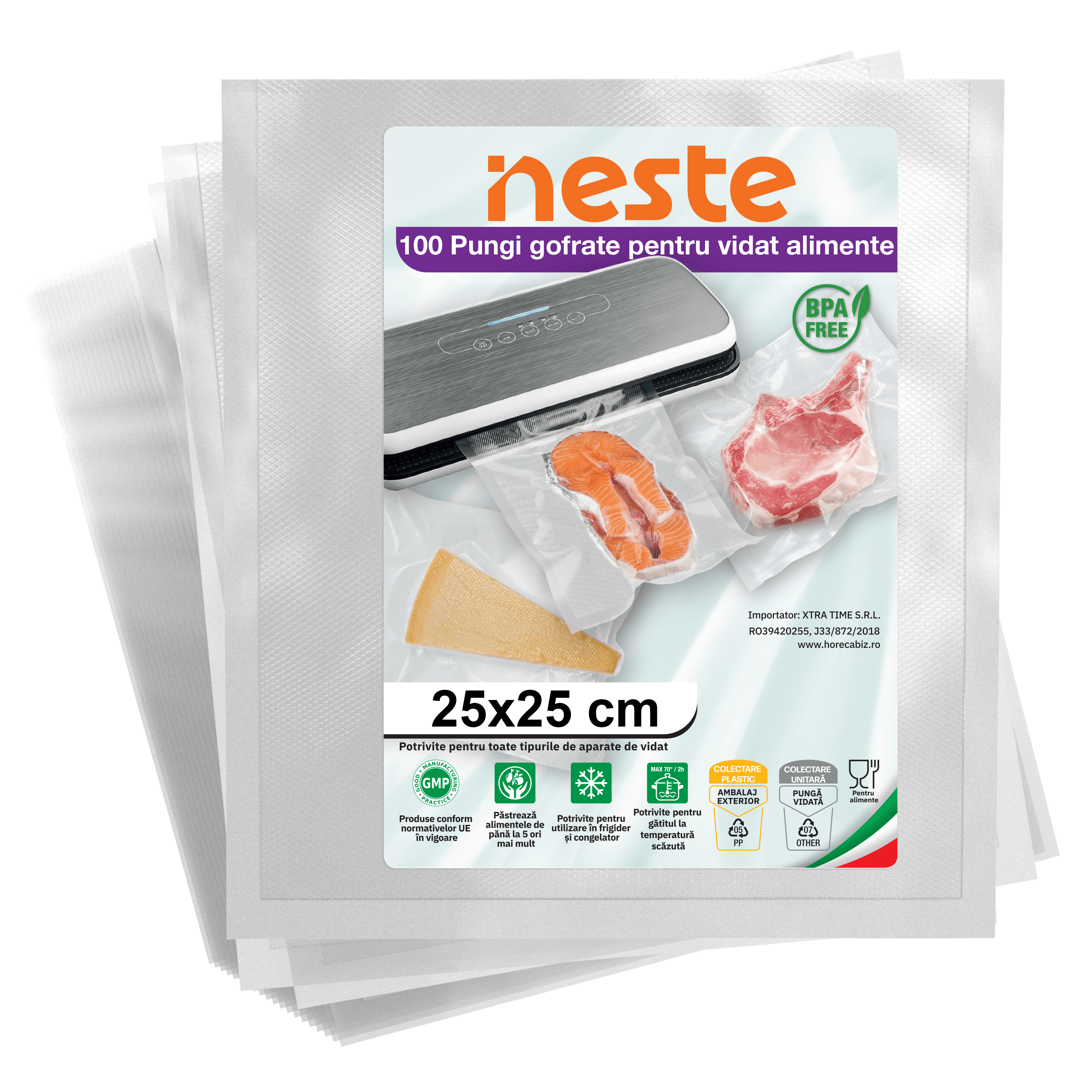 Set 100 Pungi Gofrate pentru Vidat Neste®, 25 x 25 cm