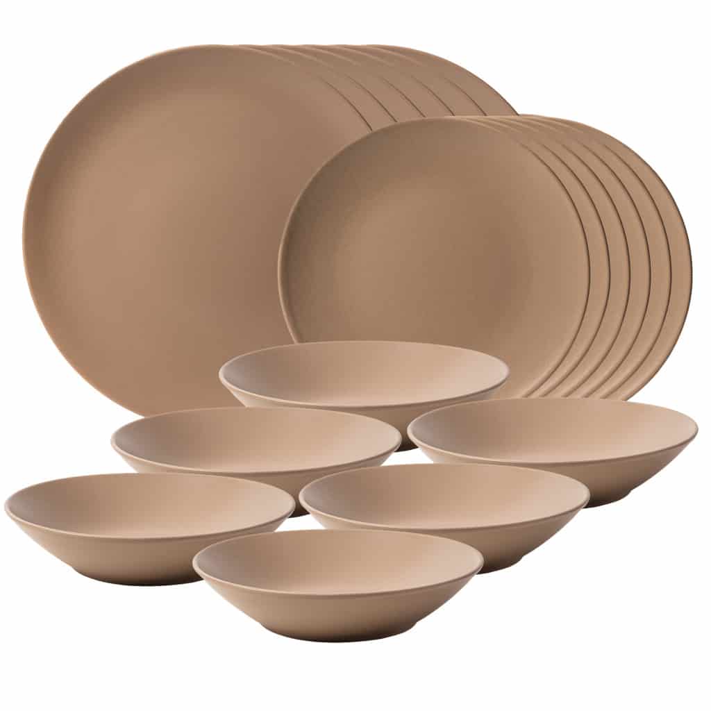 Set farfurii 18 piese, pentru 6 persoane, Latte, Cesiro, Crem Mat