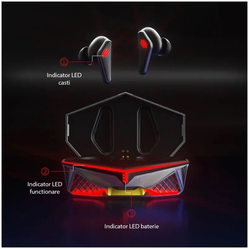 Casti Bluetooth pentru Gaming Techstar® K98, Bluetooth 5.0, Microfon, Control prin atingere, Indicator LED, Rezistente - 4 | YEO