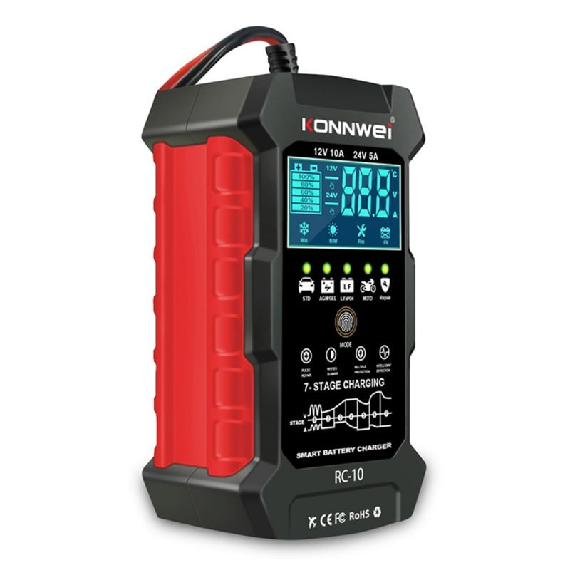 Incarcator inteligent pentru baterii auto Konnwei RC-10, 12V/24V, 5A/10A, Afisaj LCD, Functie Puls Reparare - 2 | YEO