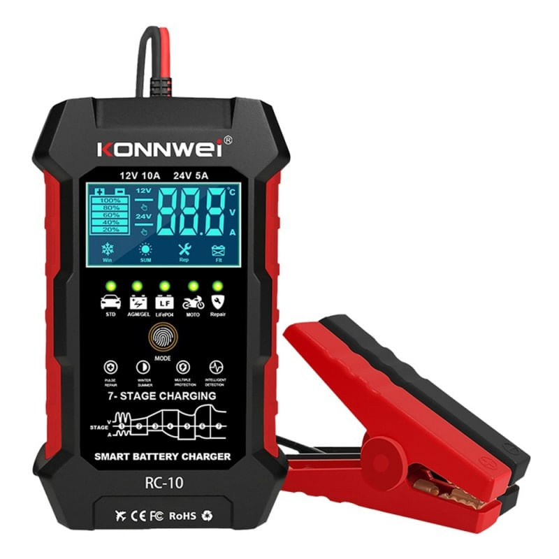 Incarcator inteligent pentru baterii auto Konnwei RC-10, 12V/24V, 5A/10A, Afisaj LCD, Functie Puls Reparare - 3 | YEO