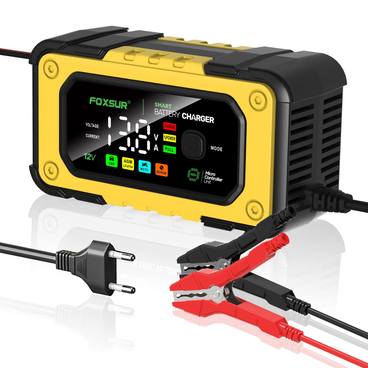 Redresor Auto Digital FOXSUR 12V 7A cu Ecran LED, Incarcare Baterii Auto si Moto 4Ah-140Ah, Functie de Reparatie prin - 3 | YEO