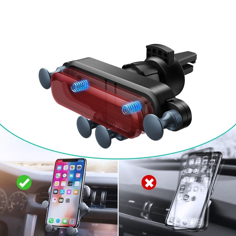 Suport auto Telefon tip Gravity, Prindere in 5 Puncte, Fara Magnet, Metalic, Negru