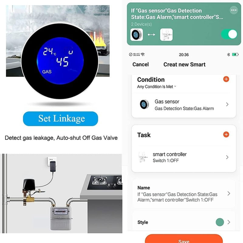 Detector de scurgeri de gaz si alarma de incendiu Techstar®, Wi-Fi, 150mA, Afisaj LCD, Control APP Tuya, Notificari - 3 | YEO