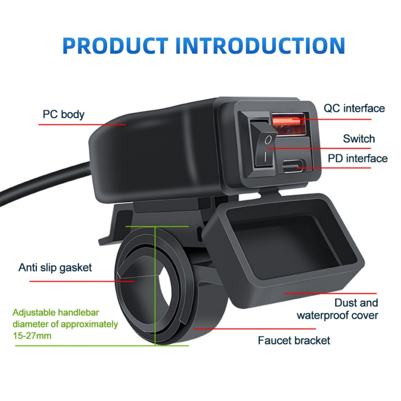 Incarcator USB pentru Motocicleta Techstar® A83PD, Porturi USB-C si USB cu Incarcare Rapida QC3.0, Instalare Dubla - 3 | YEO