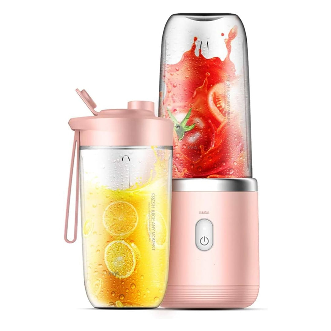 Mini Blender Portabil MRG M1153, Electric, Acumulator, 2 Recipiente, Roz