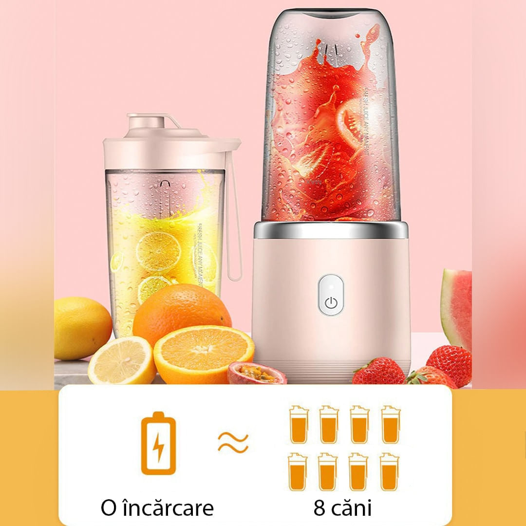 Mini Blender Portabil MRG M1153, Electric, Acumulator, 2 Recipiente, Roz - 4 | YEO