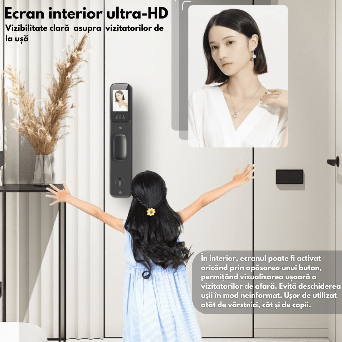Yala inteligenta Smart cu recunoastere Faciala, Incuietoare cu Camera Video, Amprenta, Card, Parola, Cheie, Aplicatie - imagine 5