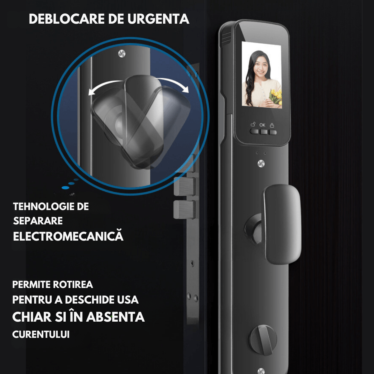 Yala inteligenta Smart cu recunoastere Faciala, Incuietoare cu Camera Video, Amprenta, Card, Parola, Cheie, Aplicatie - imagine 7