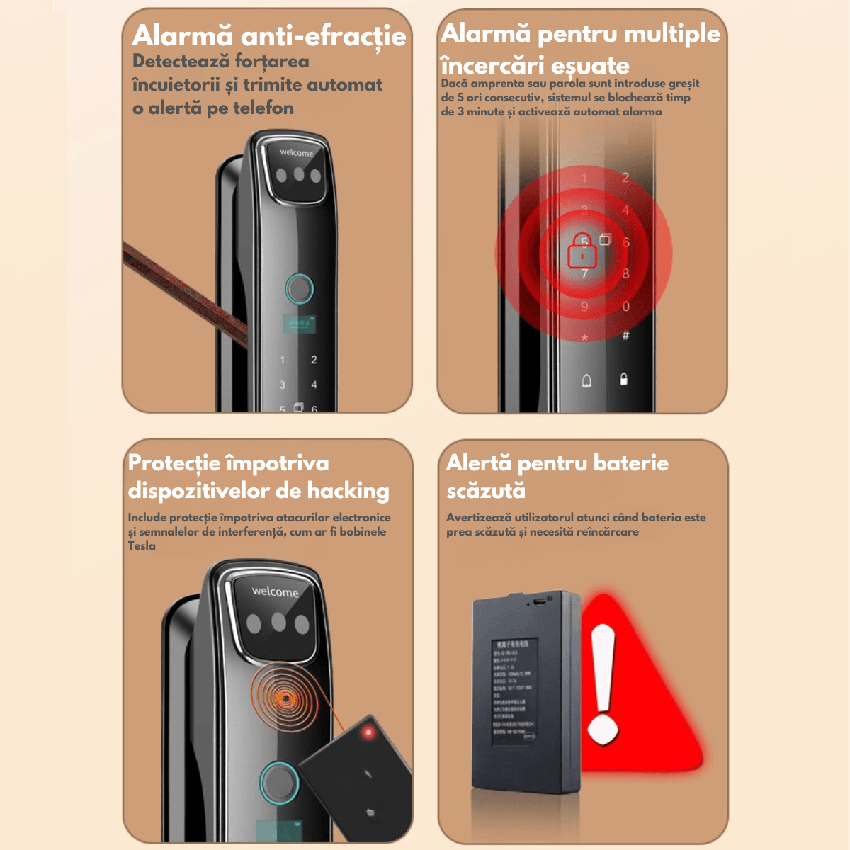 Yala inteligenta Smart cu recunoastere Faciala, Incuietoare cu Camera Video, Amprenta, Card, Parola, Cheie, Aplicatie - imagine 9