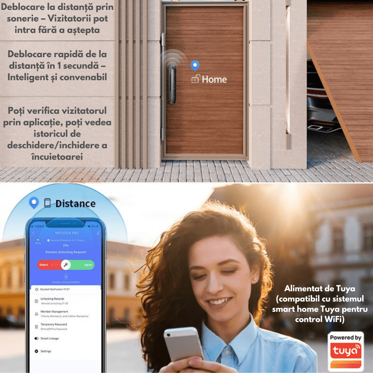 Yala inteligenta Smart cu recunoastere Faciala, Incuietoare cu Camera Video, Amprenta, Card, Parola, Cheie, Aplicatie - imagine 10