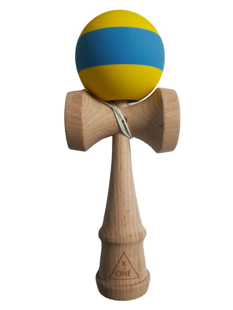 Kendama profesionala, Bila din lemn cu strat de silicon, Galben/Albastru, 37KD - 1 | YEO