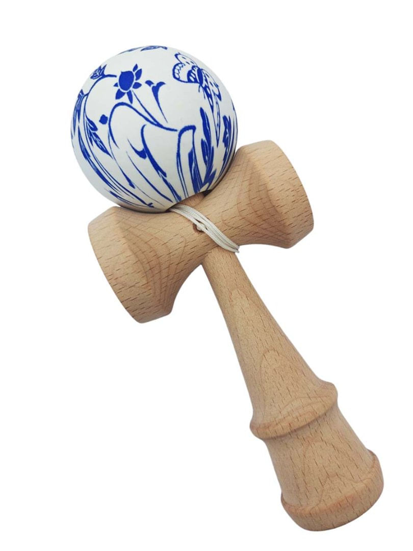 Kendama profesionala, Bila din lemn, Albastru floral, 45KD