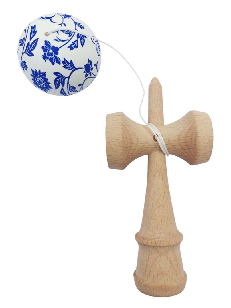Kendama profesionala, Bila din lemn, Albastru floral, 45KD - 2 | YEO