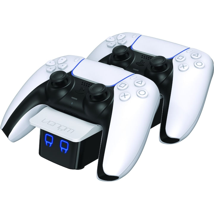 Statie de andocare dubla pentru controllere PlayStation5, Venom, cablu de incarcare 1 m, Port USB, alb