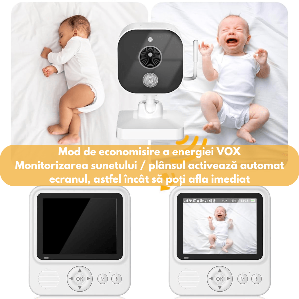 Baby Monitor Digital si Camera Audio-Video Wireless, Supraveghere Bebe, baterie1500mAh, Ecran IPS 2.8” cu Night Vision