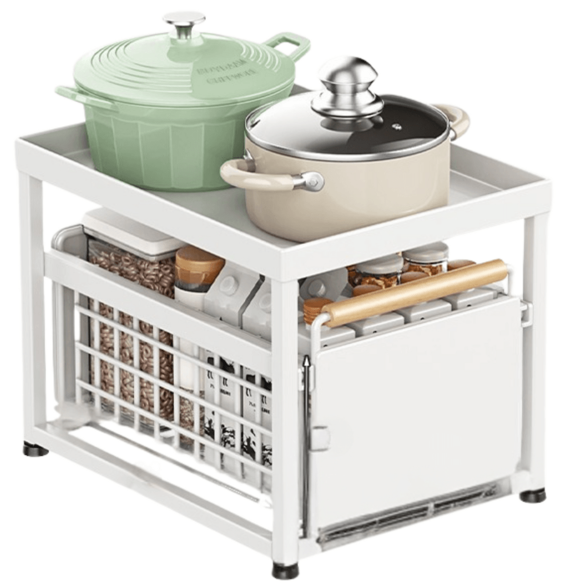 Raft organizator cu 2 sertare, 1 Sertar Glisant, Otel inoxidabil, Pentru Masca chiuveta, Baie, Alb, Versatyx — imaginea 3