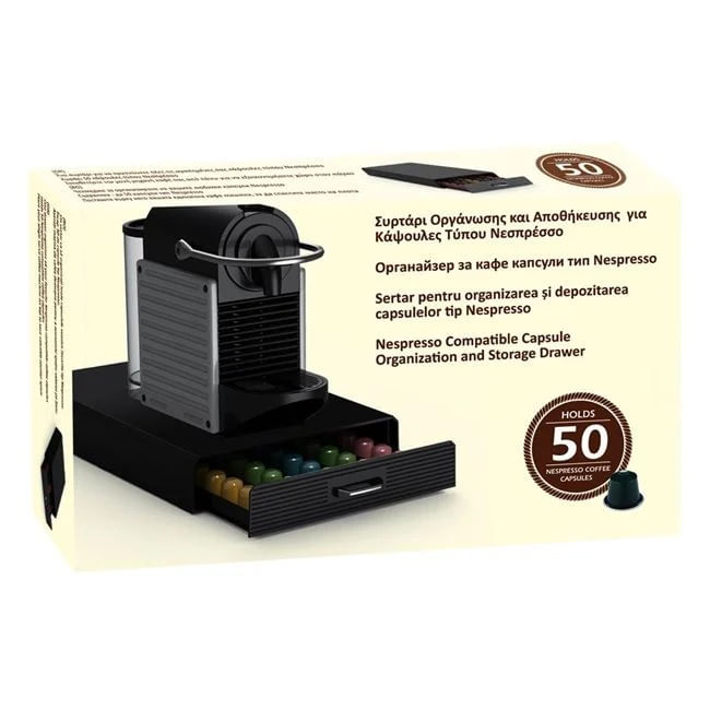 Sertar pentru organizare capsule de cafea, tip nespresso, capacitate 50buc, negru