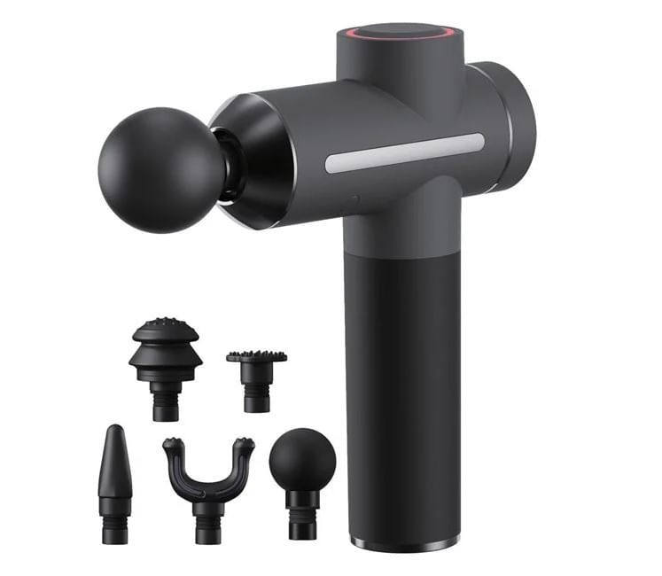 Aparat de masaj wireless, 5 accesorii, 12 viteze, 24.5x7x26.5 cm, negru