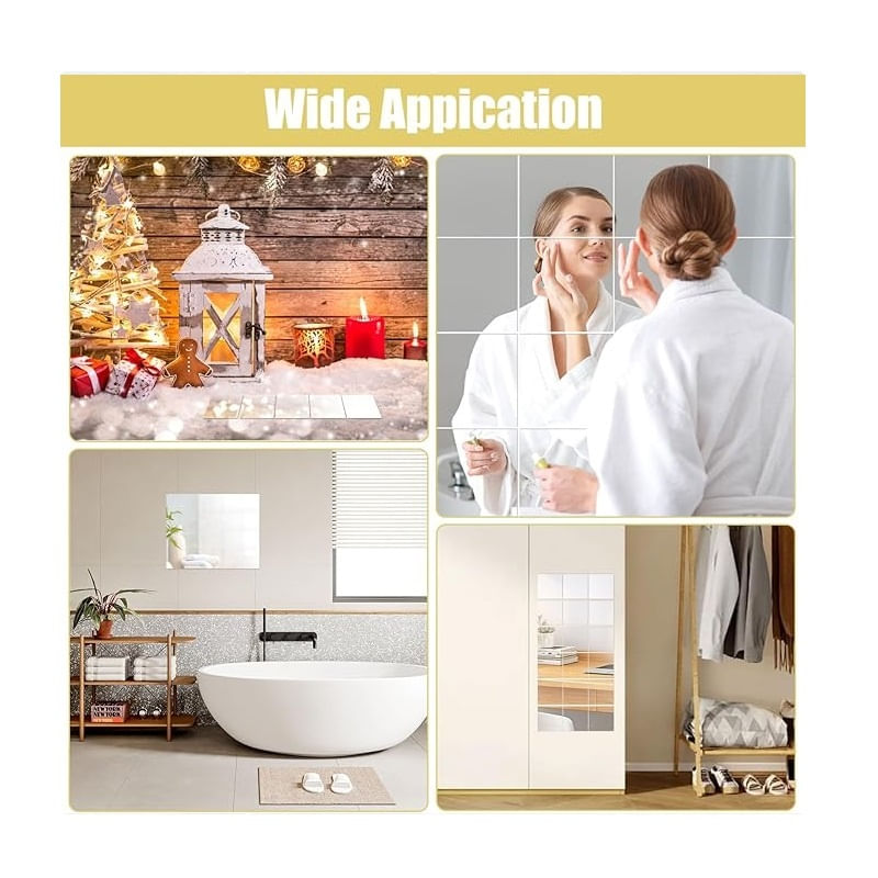 Set de 16 oglinzi acrilice autoadezive, pentru decorarea peretilor, 20x20cm, argintiu - 4 | YEO
