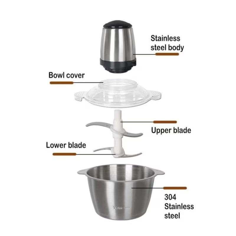 Tocator electric pentru carne si legume, 300W, 4 lame din otel inoxidabil, Capacitate 3L, din Inox, Argintiu - imagine 2