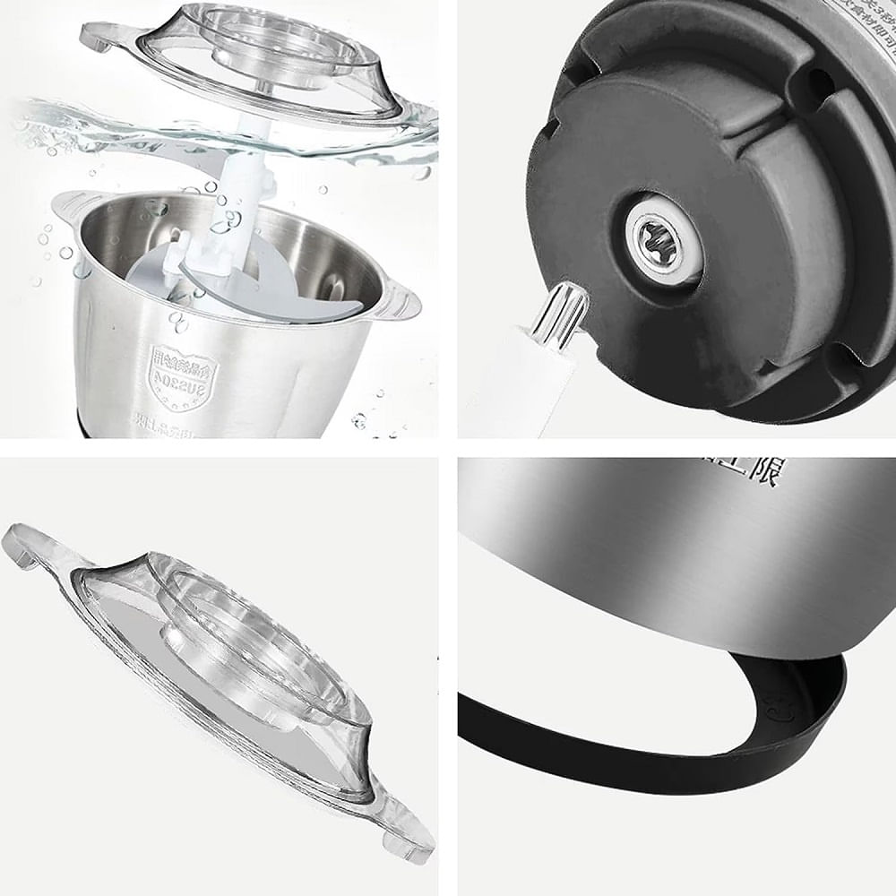 Tocator electric pentru carne si legume, 300W, 4 lame din otel inoxidabil, Capacitate 3L, din Inox, Argintiu - imagine 5