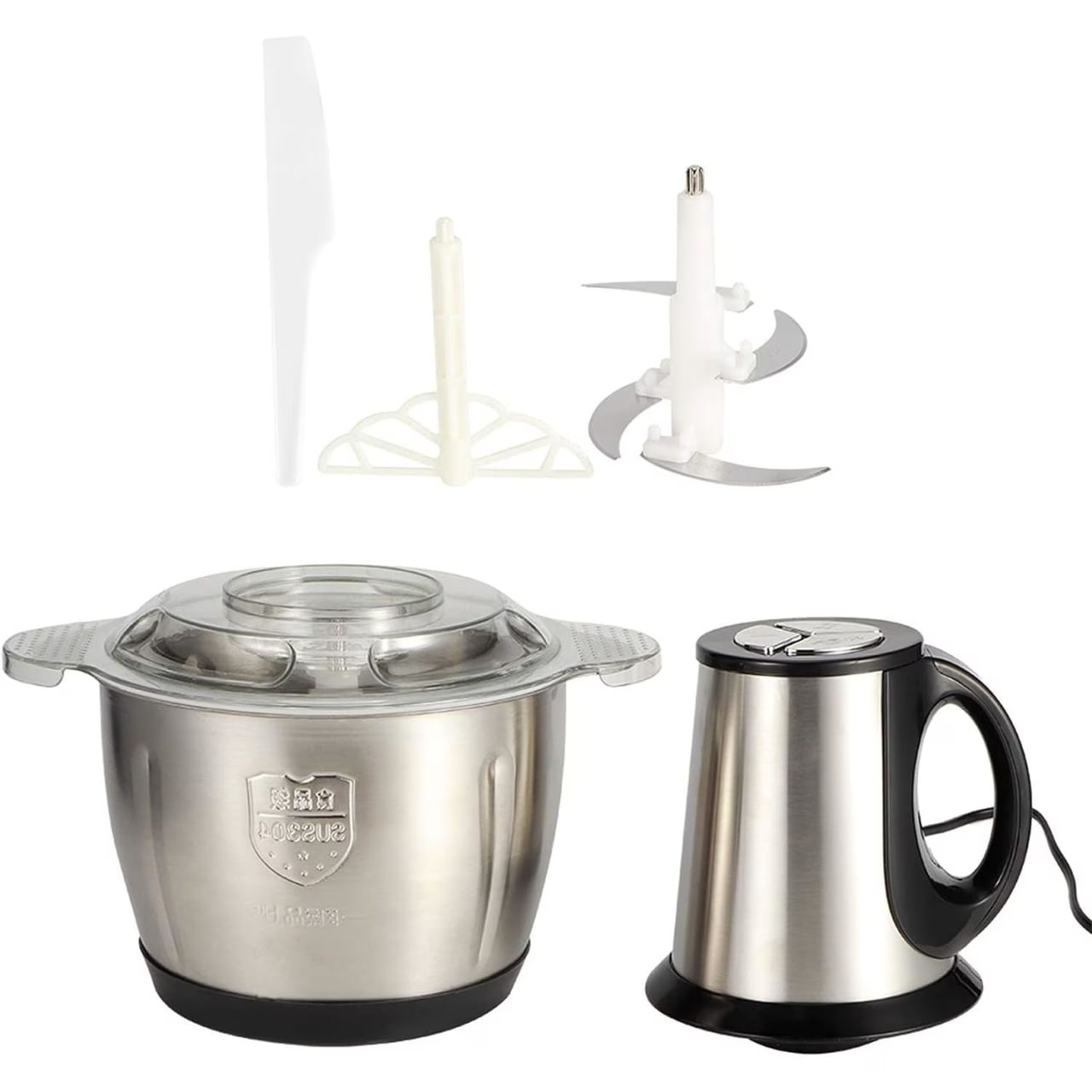 Tocator electric pentru carne si legume, 300W, 4 lame din otel inoxidabil, Capacitate 3L, din Inox, Argintiu - imagine 8