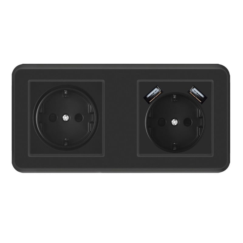 Priza Techstar® PCU2, Dubla, 2 x USB, 2.1 A, Culoare Negru, Policarbonat, 16A - 1 | YEO