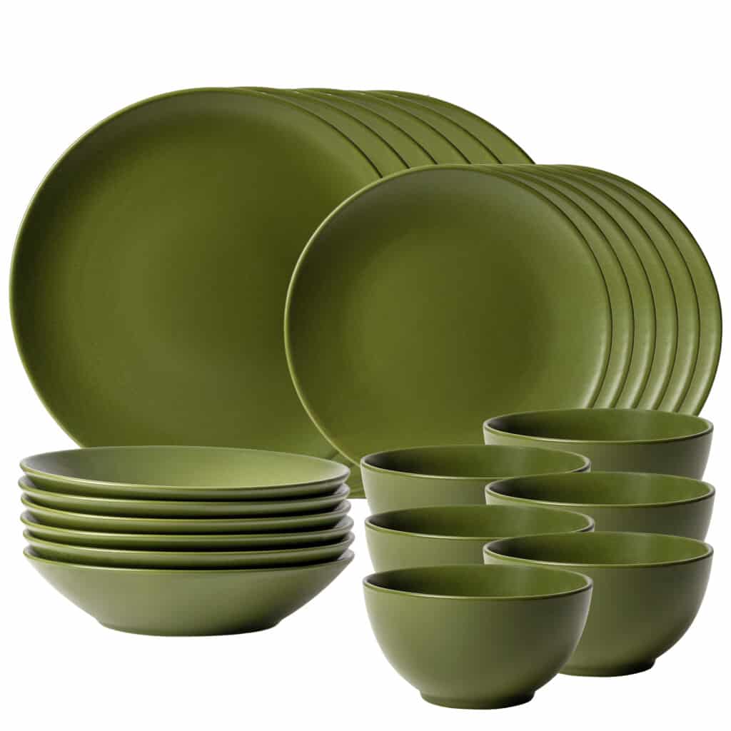 Set farfurii 24 piese, pentru 6 persoane, Olive Green, Cesiro, Verde Masliniu Mat