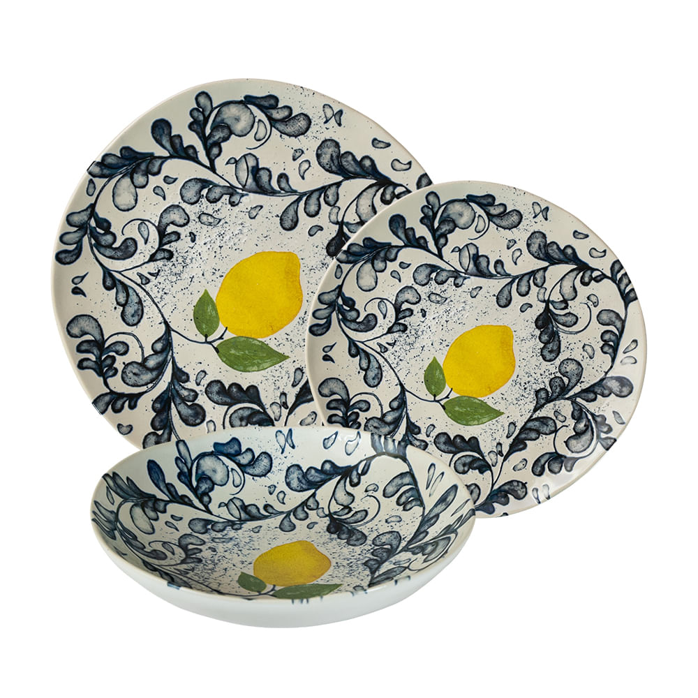 Set farfurii 18 piese, 6 persoane, set cu farfurie adancă-Ensemble Limone Elegante - Set Veselă Italiană Porțelan