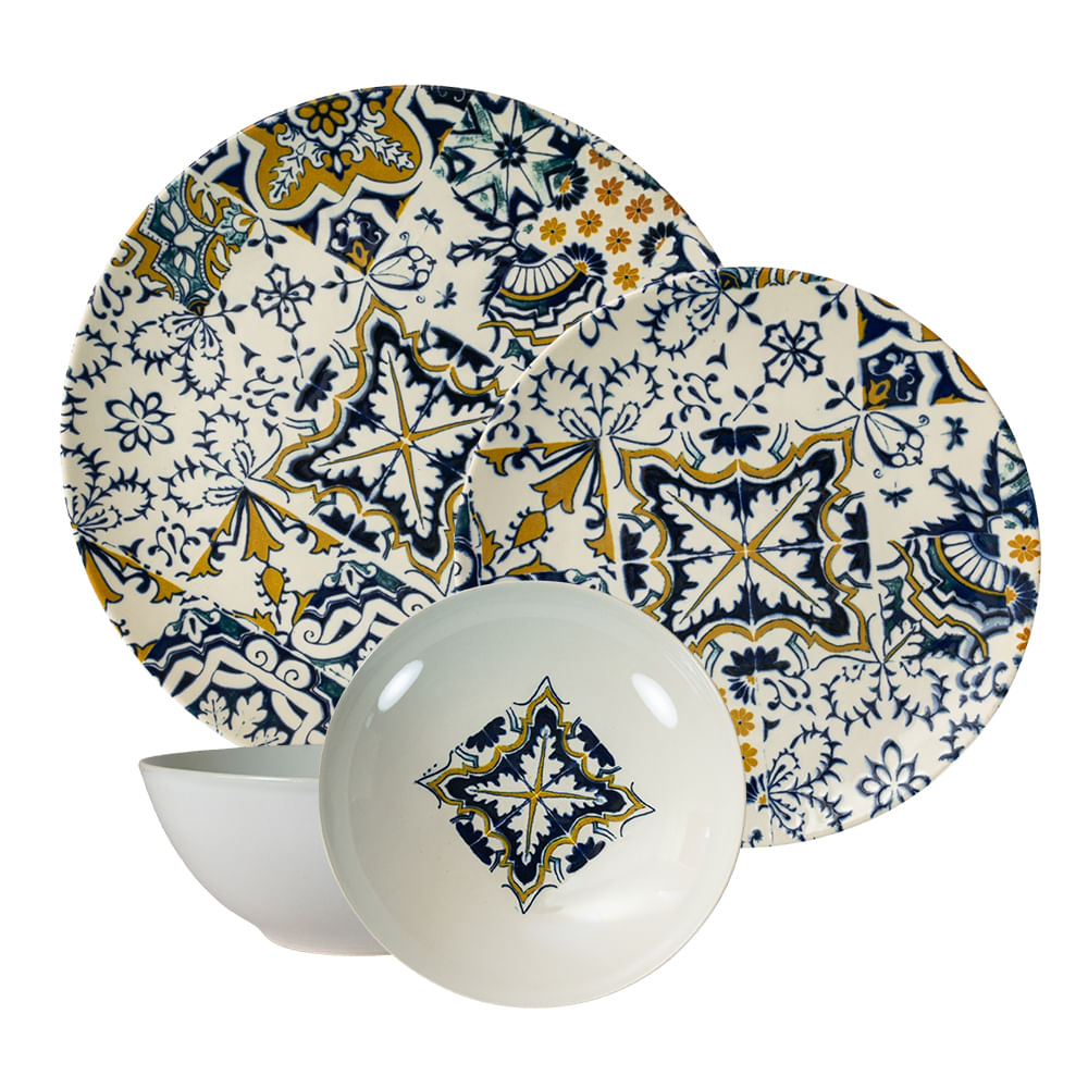 Set farfurii 18 piese, 6 persoane, set cu bol-Ensemble Mosaico Lussuoso - Set Veselă Italiană Porțelan