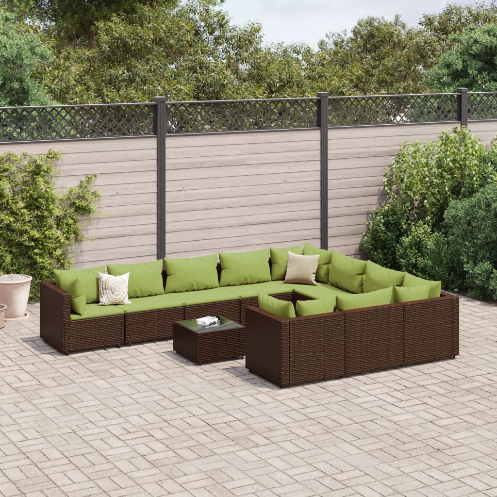 Set canapele de gradina cu perne, 11 piese, maro, poliratan — imaginea 2