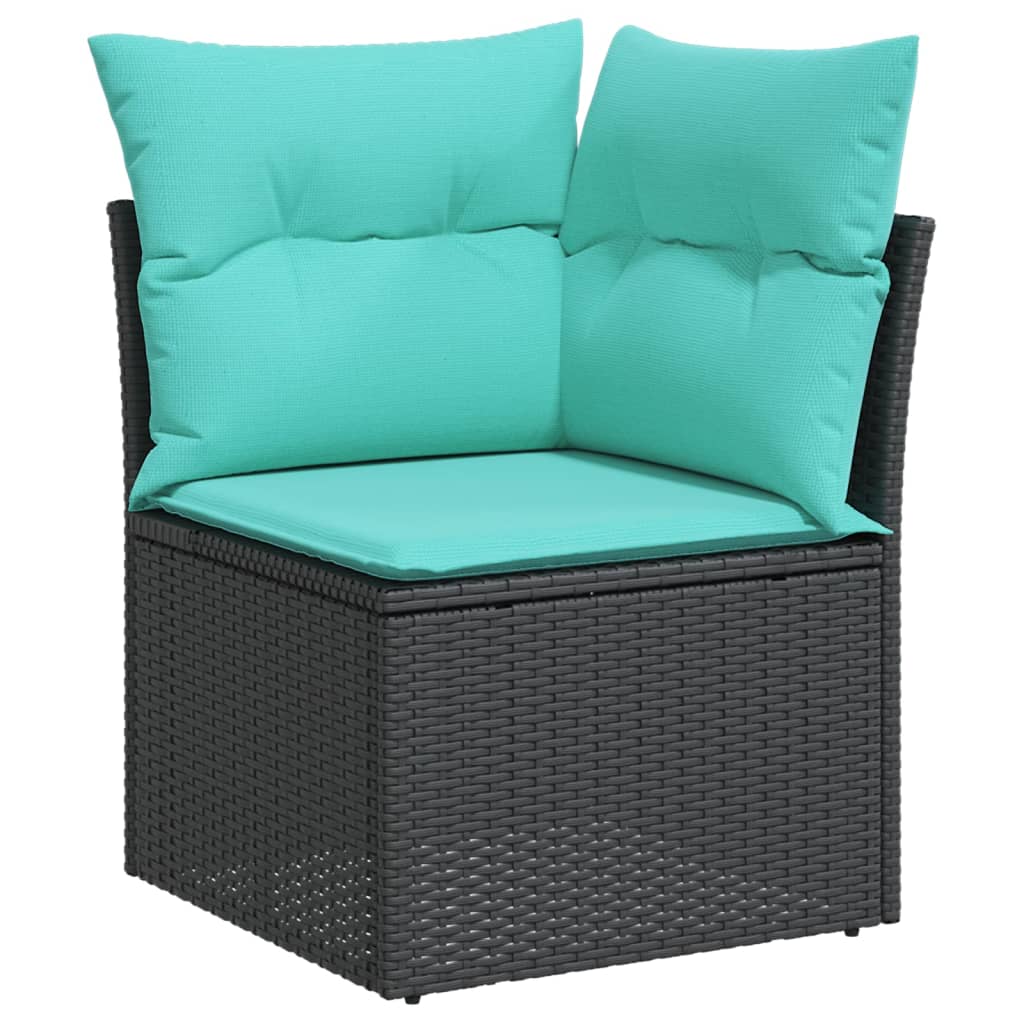 Set mobilier de gradina cu perne, 9 piese, negru, poliratan — imaginea 4