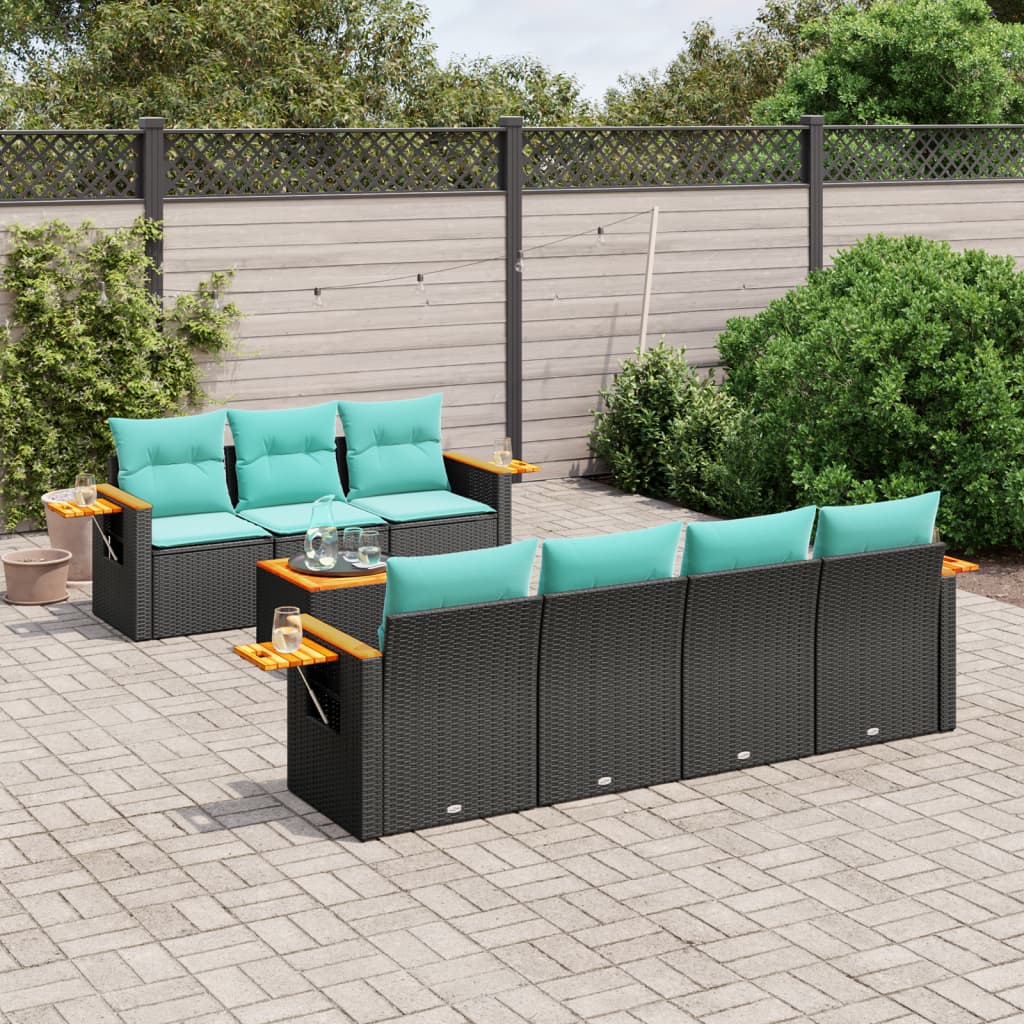 Set mobilier de gradina cu perne, 8 piese, negru, poliratan — imaginea 2